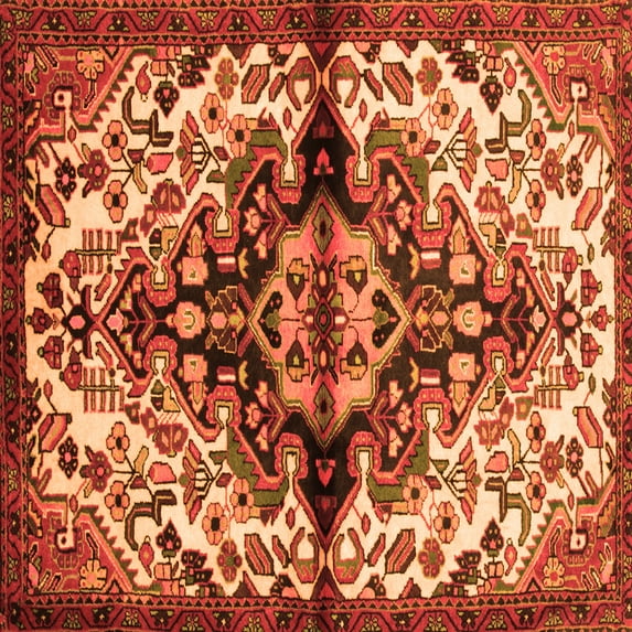 Ahgly Company Machine Washable Indoor Square Medallion Orange Traditional Area Rugs, 6' Square