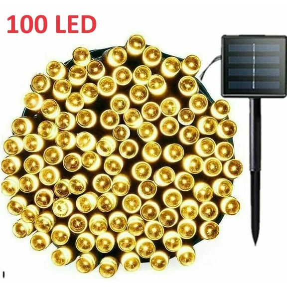 100 Led Solar String Lights 40Ft Warm White 8 Modes Auto On/Off Xmas Decorations