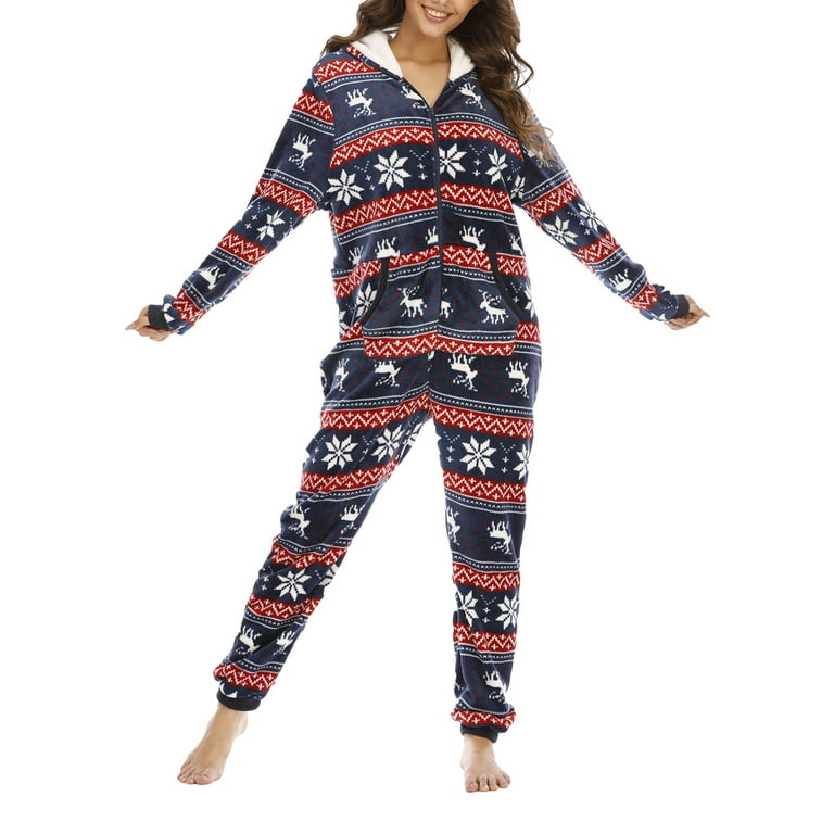 Sunisery Womens Cozy Christmas Onesie Pajamas Hooded Fleece Jumpsuit Romper  Warm Homewear 