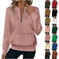 thumbnail image 5 of qucoqpe Women's Long Sleeve V Neck Quarter Zip Pullover Sweater Tops with Pockets 2025 Fall Winter Outfits, 5 of 5