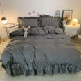 thumbnail image 2 of Juego de cama estilo princesa Ins para mujer, linda niña, color sólido, volantes, funda de edredón, sábana tamaño queen y king, falda de cama, fundas de almohada, 2 of 6