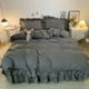 thumbnail image 2 of Juego de cama estilo princesa Ins para mujer, linda niña, color sólido, volantes, funda de edredón, sábana tamaño queen y king, falda de cama, fundas de almohada, 2 of 6