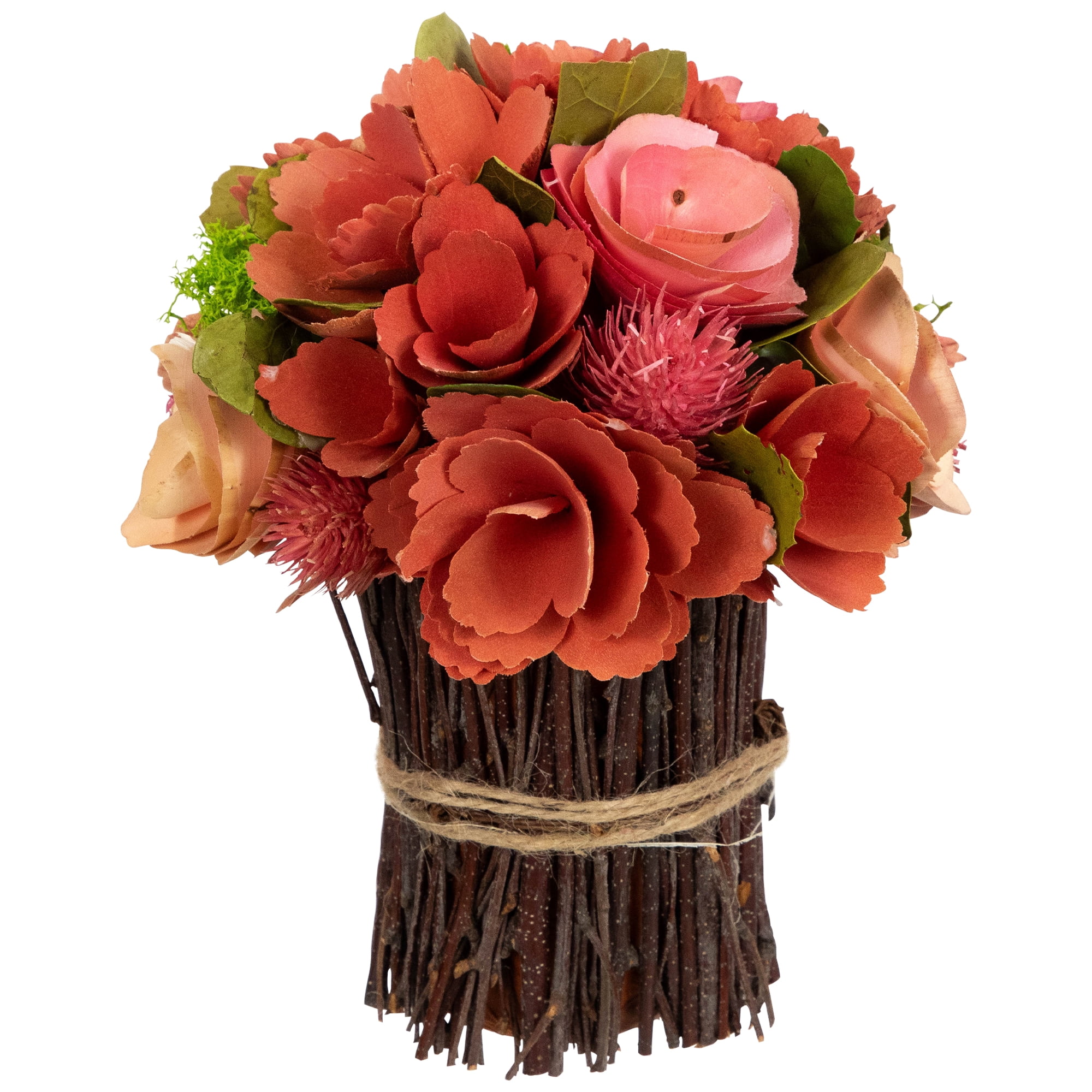 Northlight Artificial Mixed Floral Wooden Spring Bouquet - 9" - Red and Pink