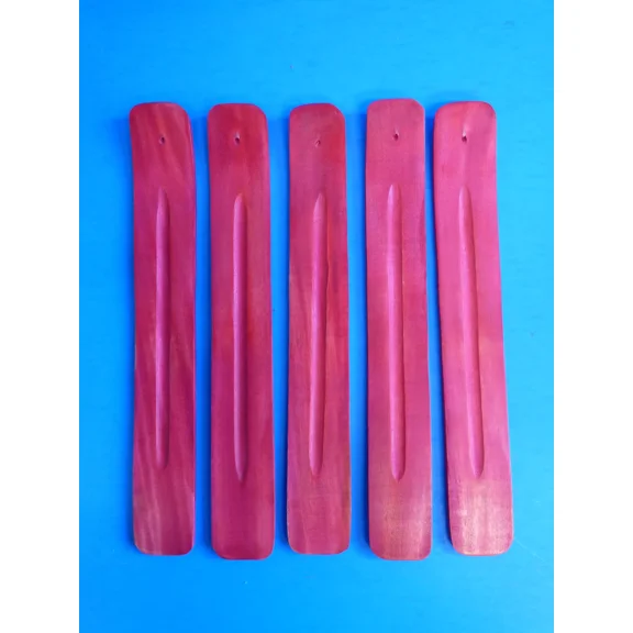 QUEST- 5Pc Set 10 Inch Wood Incense Burner Wood Ash Catcher Stick Vibrant Red Free Ship