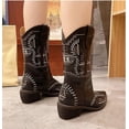 thumbnail image 4 of Women's Ribbed Platform Boots Round Toe High Heel Casual Boots Long Shaft Boots, 4 of 7