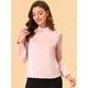 thumbnail image 2 of Blusa de manga de soplo fruncida plisada con cuello alto drapeado suave sedoso Allegra K Rosa S, 2 of 5