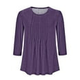 thumbnail image 5 of Purple Women's Long Sleeve T-shirt, 3/4 Length Sleeve Womens Tops Crewneck Summer Blouses 2025 Pleated Front Tunic Tops Tee Shirt Floral Print Clothes,Women's Long sleeve T-shirt S, 5 of 5
