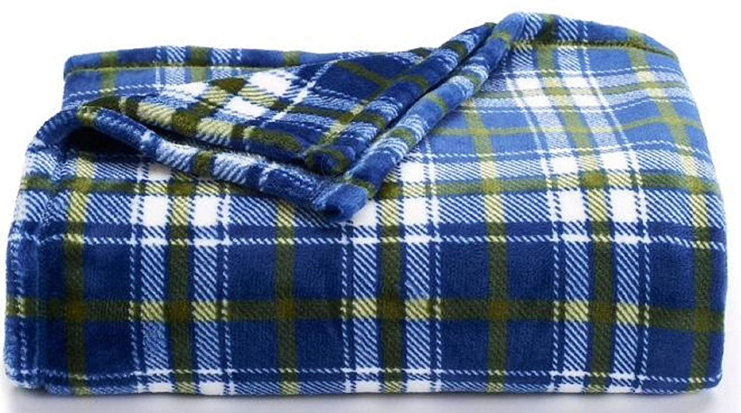 The Big One Super Soft Plush Throw Blanket Blue Green Plaid Design, 60