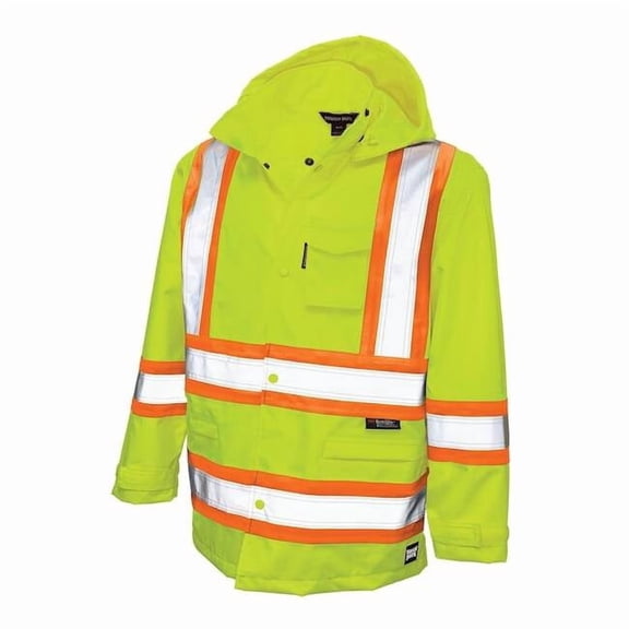 Rain Jacket, Polyester, Polyurethane, Class 3 Type R, Green, 2XL