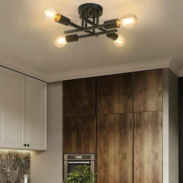 4-Light Semi Flush Mount Light Fixtures Farmhouse Black Light Fixtures Ceiling Mount Close to Ceiling Lighting Chandelier for Kitchen