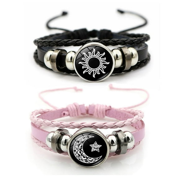 Sun and Moon Couple Bracelet, Glow in the Dark Couple Matching Braided Leather Jewelry for Men Women