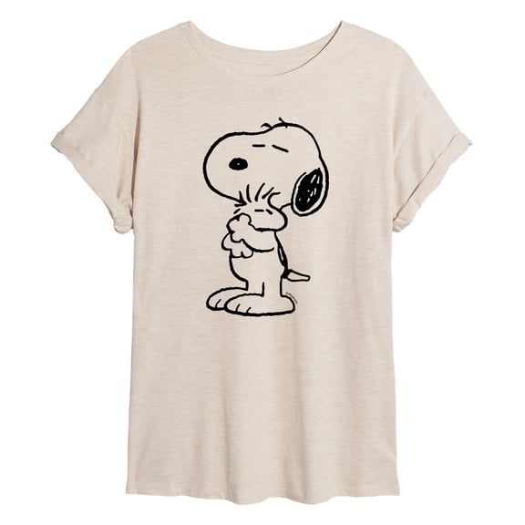 Peanuts - Snoopy Loves Woodstock - Juniors Oversized Graphic T-Shirt