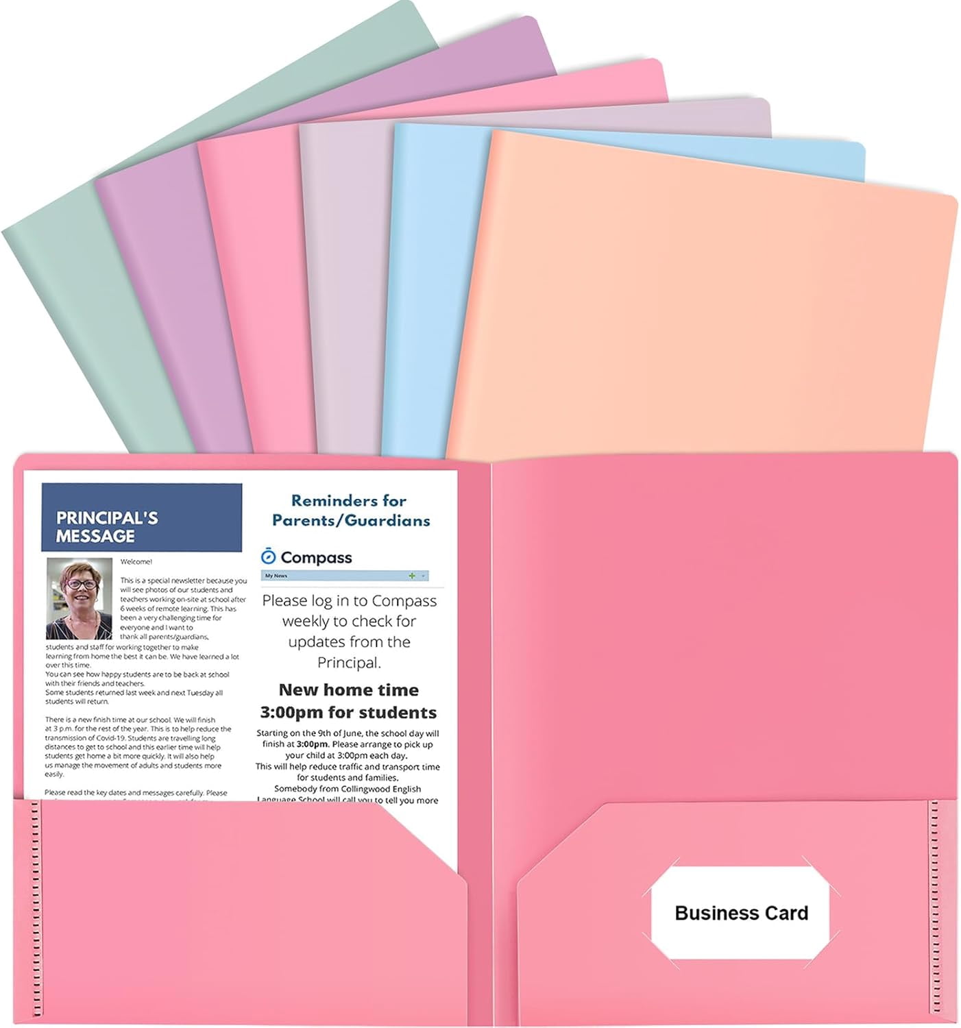 SUMMIT -  Two Pocket Folders, 100 Pack 2 Pocket Folders Fit Letter Size Paper, Pastel Paper File Folders with Pockets for School Office Home Business, Assorted 5 Colors