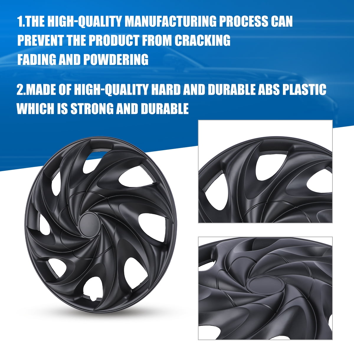 (4 Pack)15 inch Universal Wheel Rim Cover Hubcaps Snap on Car Truck Fit R15 Tire-Black Matte