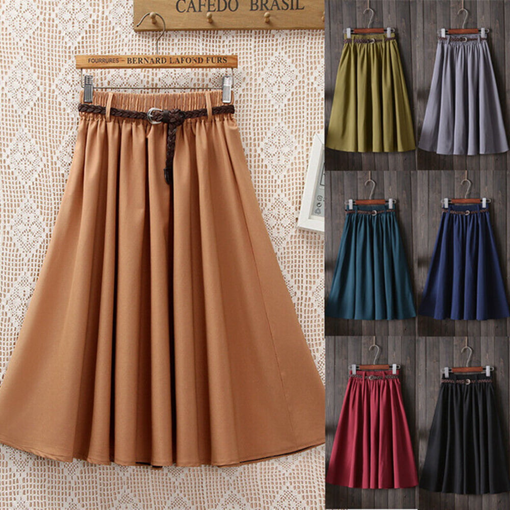 FOCUSNORM - New Summer Women Pleated Skirt Elastic Waist Long Midi ...