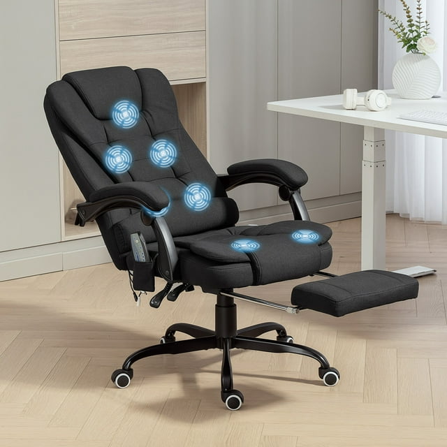 Vinsetto Chaise de Bureau de Massage par Vibration à 7 Points avec Roues Pivotantes, Noire