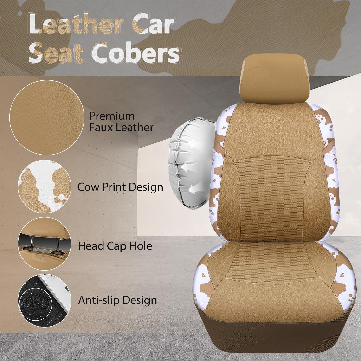 CAR PASS Leopard Print Faux Leather Car Seat Covers & Leopard Car Mats&Leopard Steering Wheel Cover Seat Belt Pad Universal Car Accessories for SUV,Van,Saden,Truck Automobile Interior Sets