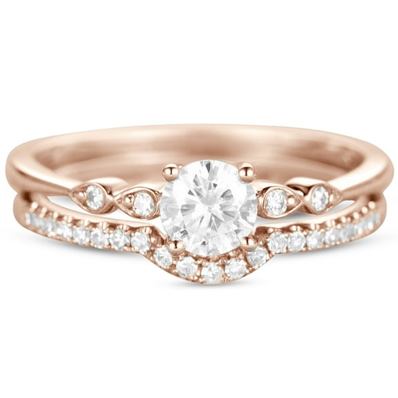 JeenMata 1.75 Carat Round cut Moissanite infinity Wedding Ring Set in 18k Rose Gold Over Silver