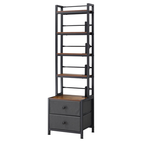 KFFKFF 4-Shelf Media Storage Cabinet with Drawers, 15.75 x 11.81 x 56.50 in Organizer for CDs, DVDs, Books, and Games, Ideal for Living Room or Home Office