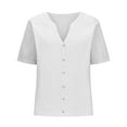 thumbnail image 4 of Bovemsi Women's Fashionable Casual V Neck Short Sleeved Cotton and Linen Top Shirt, White Women's Summer Shirts, XL, 4 of 5