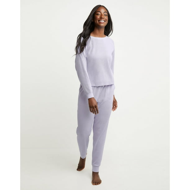 Hanes Originals Women's Waffle Long Sleeve Lounge Top Urban Lilac