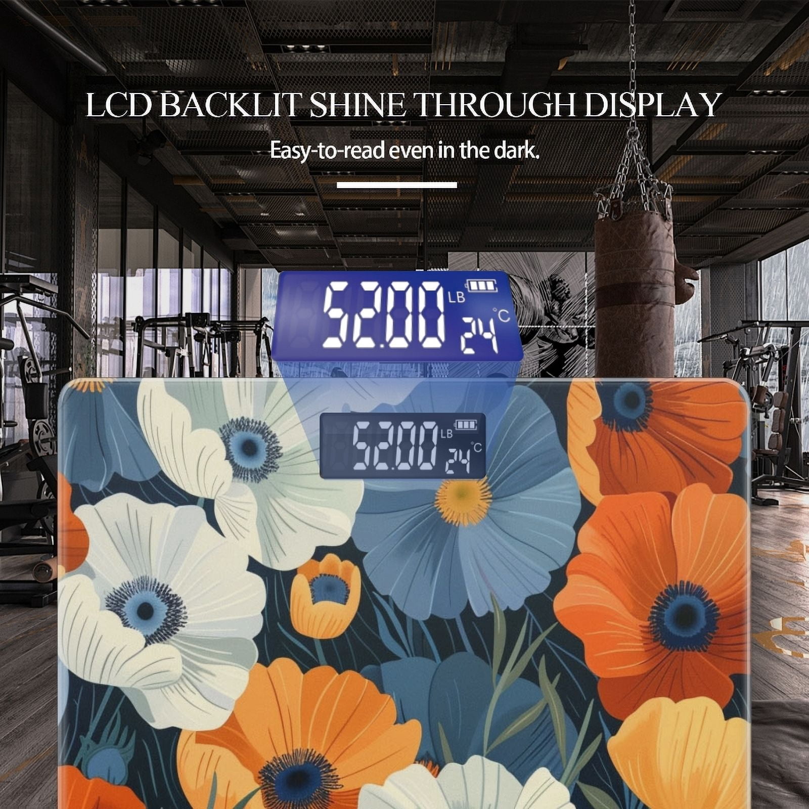 Bathroom Scale, Highly Accurate Digital Body Scale,Precisely Measures Weight up to 400 lbs-Seamless Pattern Of Orange And White Poppies