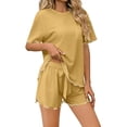 thumbnail image 3 of PIWHJQK Women Pajama Sets 2 Piece Loungewear Sets Fashion Women Short Sleeve And Short Pants Casual 2PC Sets With Pockets Sleepwear, 3 of 6