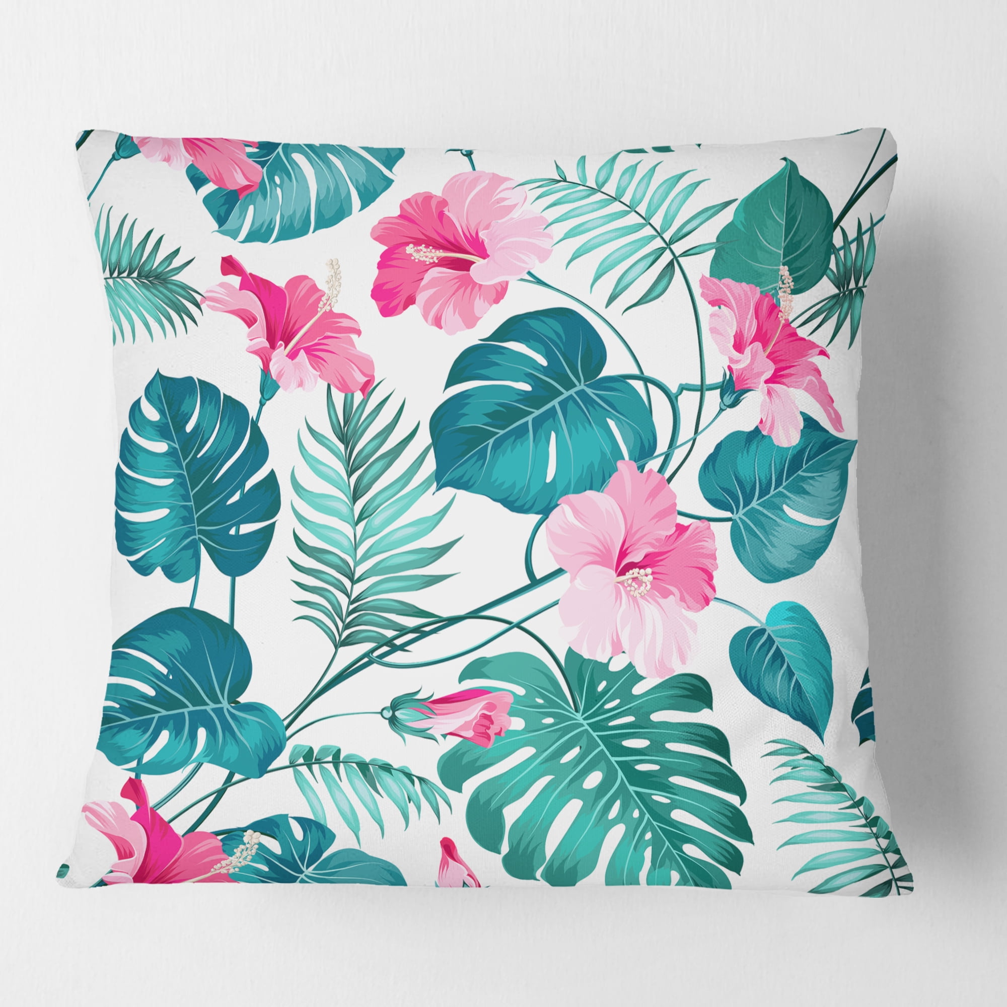 Designart Tropical Botanicals And Flowers' Mid-Century Modern Throw Pillow - 16x16