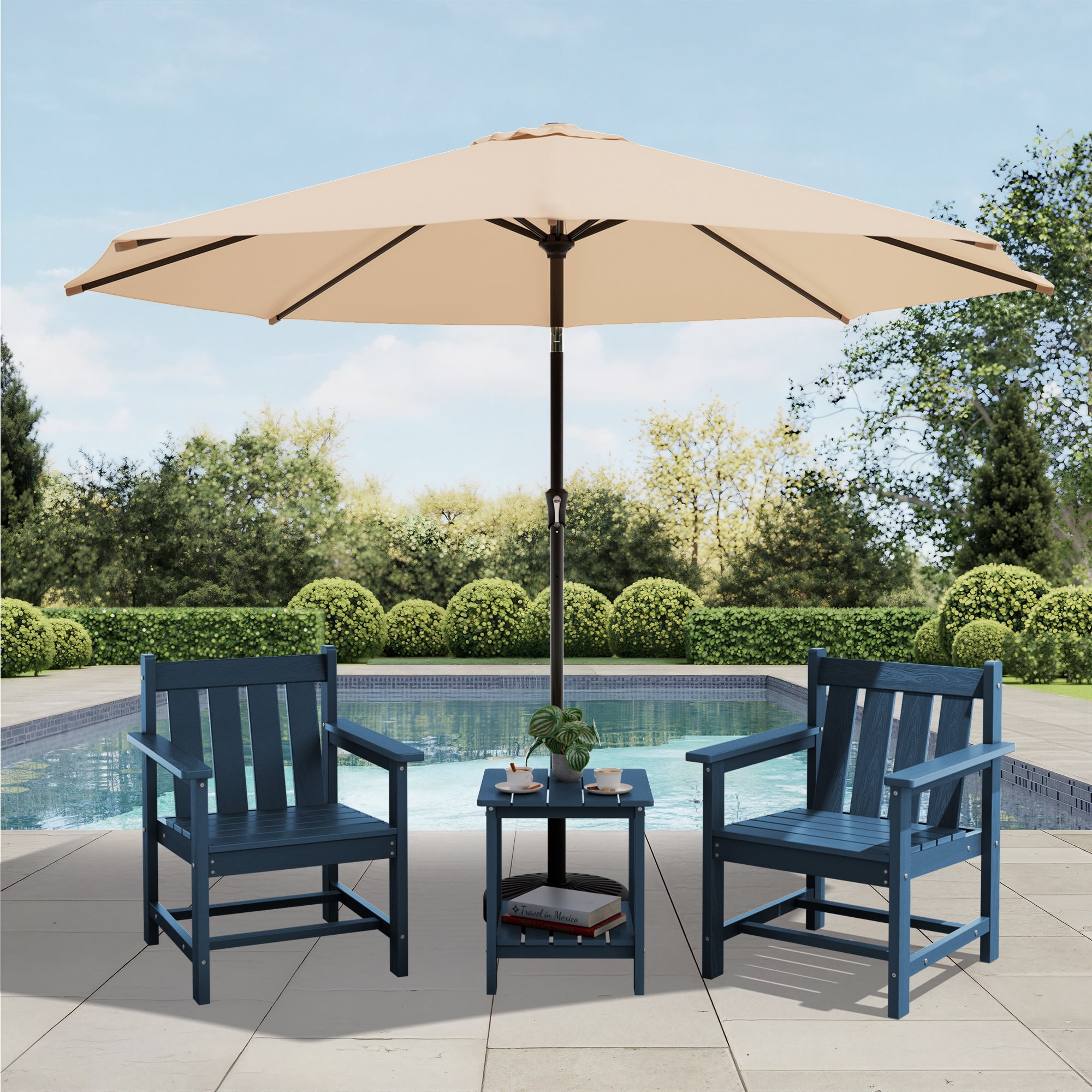 SERWALL 3 Piece Patio Furniture Set,HDPE Outdoor Bistro Set with Coffee Table and Chair for the Patio,Navy