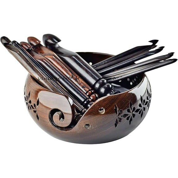 DnU Avenue Rosewood Set of 15 Ergonomic Crochet Hooks 3.5 MM to 25 MM, Wooden Yarn Crochet Hooks for Arthritic Hands, Knitting & Crochet Hook, Soft Grip, Wood Finish, Brown (Hooks with Bowl A)