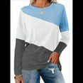 thumbnail image 1 of Blusas de Bloque de Color para Mujer, Estilo Túnica Informal de Larga con Cuello Redondo, Tipo Jersey. Gris Azulado XL, 1 of 8