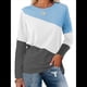 thumbnail image 1 of Blusas de Bloque de Color para Mujer, Estilo Túnica Informal de Larga con Cuello Redondo, Tipo Jersey. Gris Azulado XL, 1 of 8