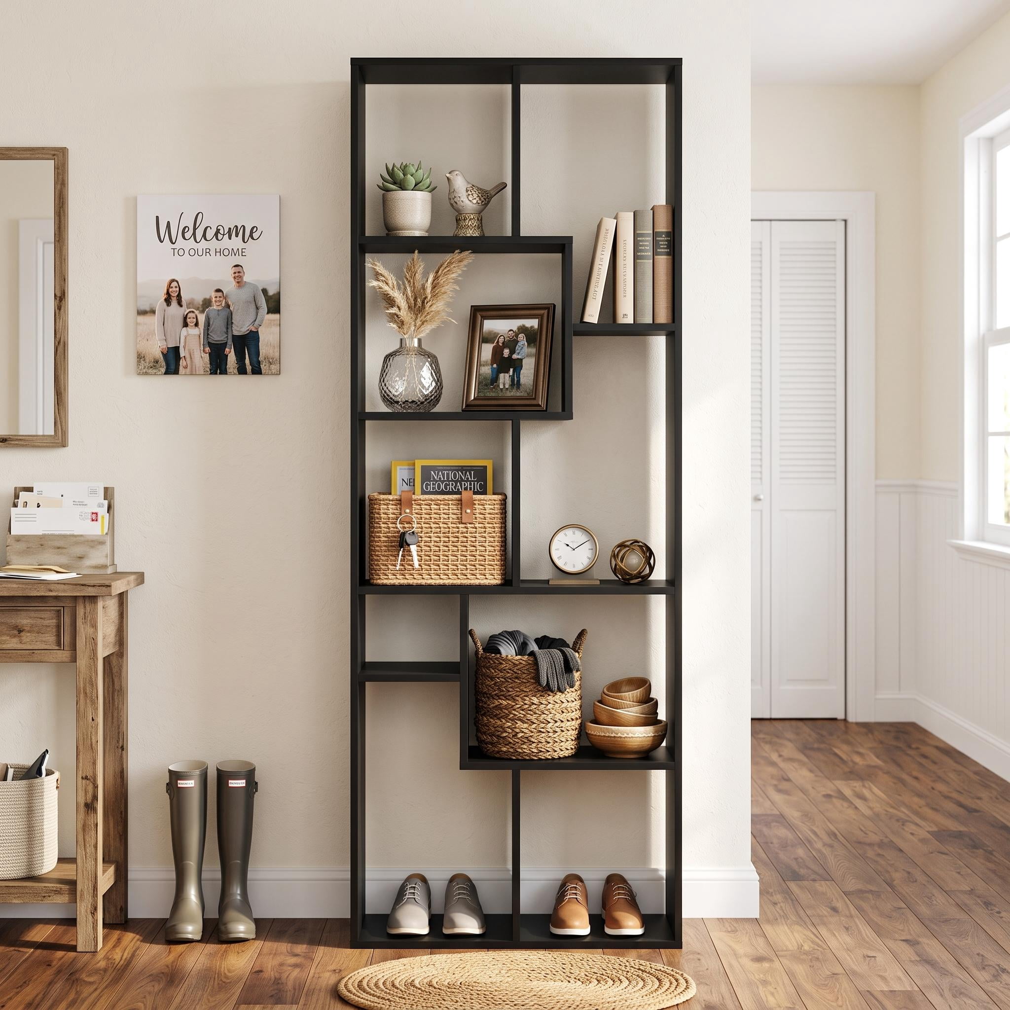 Homy Casa 71" Tall Geometric Bookcase, Open Display Shelf for Living Room & Home Office, Black