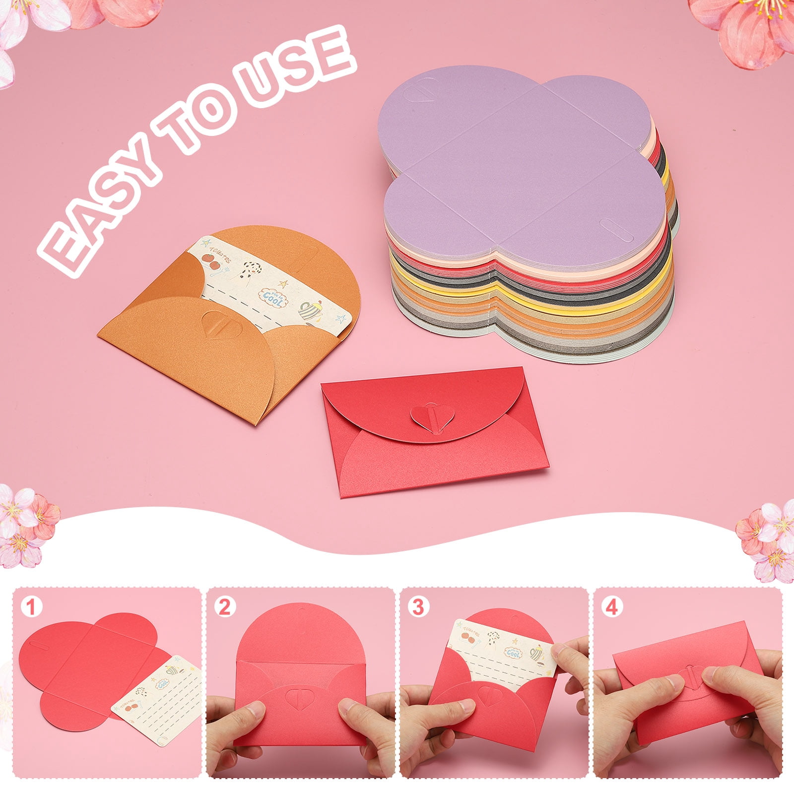 Uxcell 100Pack Small Gift Cards Envelopes, Heart Clasp 10 Assorted Colors Mini Card Envelopes for Business Card Easter Wedding Greeting