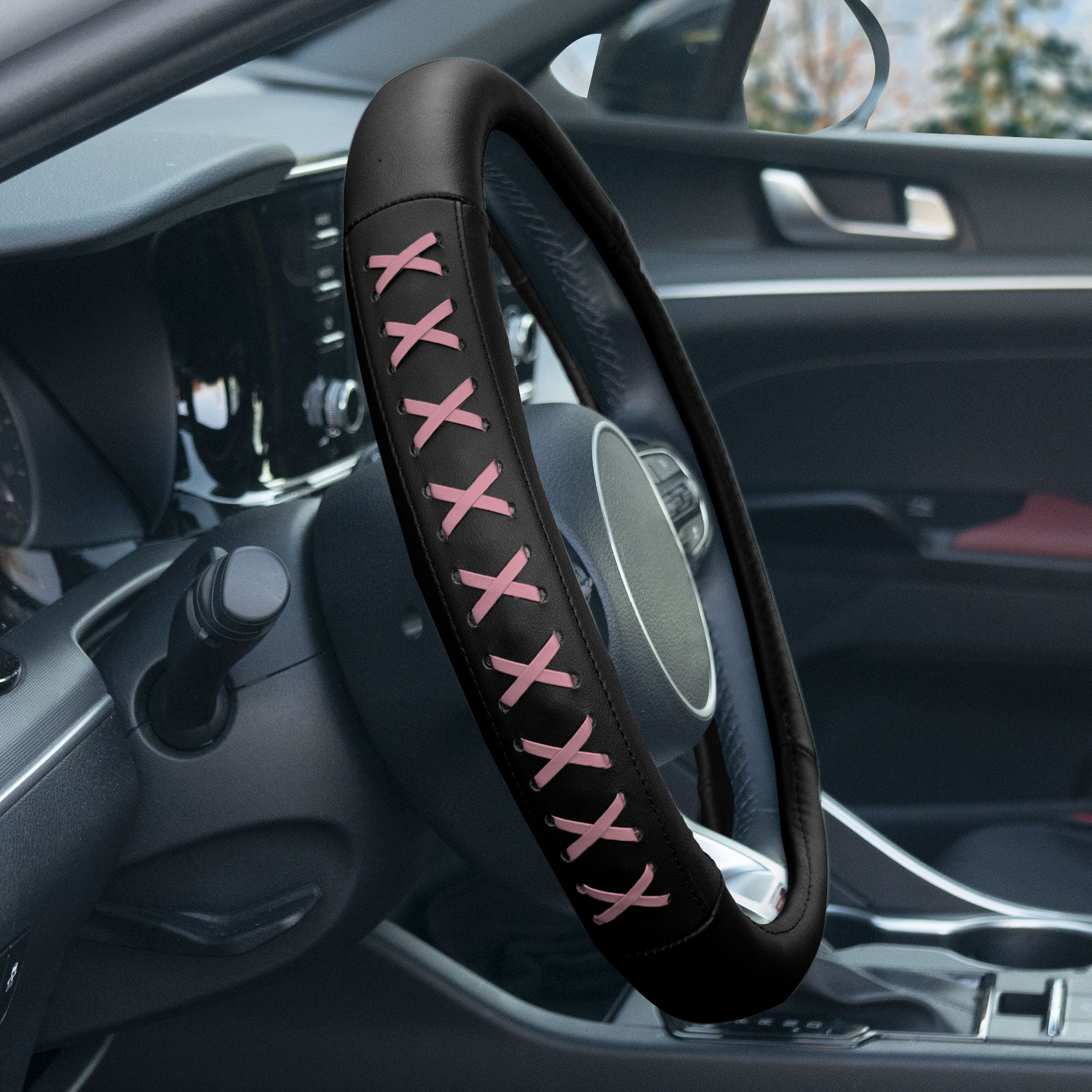 FH Group 1.5 lb. Genuine Leather Lace up Blue Steering Wheel
