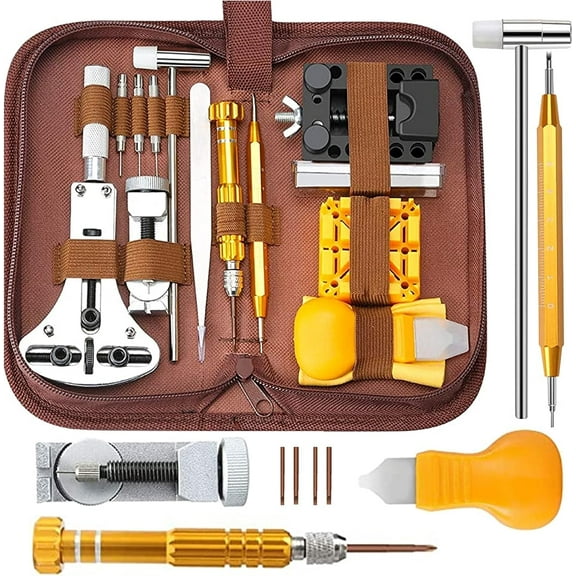 Complete Watch Tool Kit, Professional Watch Battery Replacement Tool & Watch Link Removal Tool, Spring Bar Tool Set for Opening Watch Backs, Easy Storage in a Leather Case