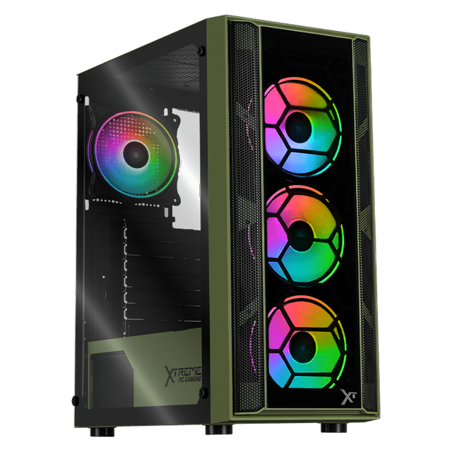 Gabinete XTREME PC GAMING Kronos Media Torre 4 Fan ARGB Verde Militar CXTGSXDG