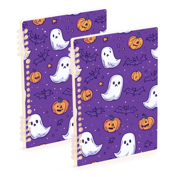 FORMRS 1-Subject Spiral Notebook 8" x 5" College Ruled 60 Refillable Sheet, 2 Pack, Halloween Purple Ghosts
