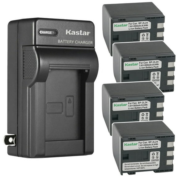 Kastar 4-Pack Battery and AC Wall Charger Replacement for Canon FVM100, FVM200, iVIS HG10, iVIS HV20, iVIS HV30, Optura 30, Optura 40, Optura 50, Optura 60, Optura 400, Optura 500, VIXIA HF R10