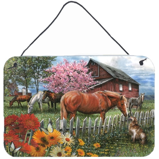 Carolines Treasures PTW2020DS812 Horses Chatting with The Neighbors Wall or Door Hanging Prints  8x12 multicolor