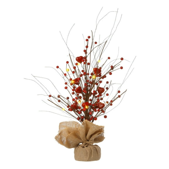 Glitzhome  Heart Berry Table & Fleur-de-Lis Tree Valentine's & Mardi Gras Gift 18 "H LED Red