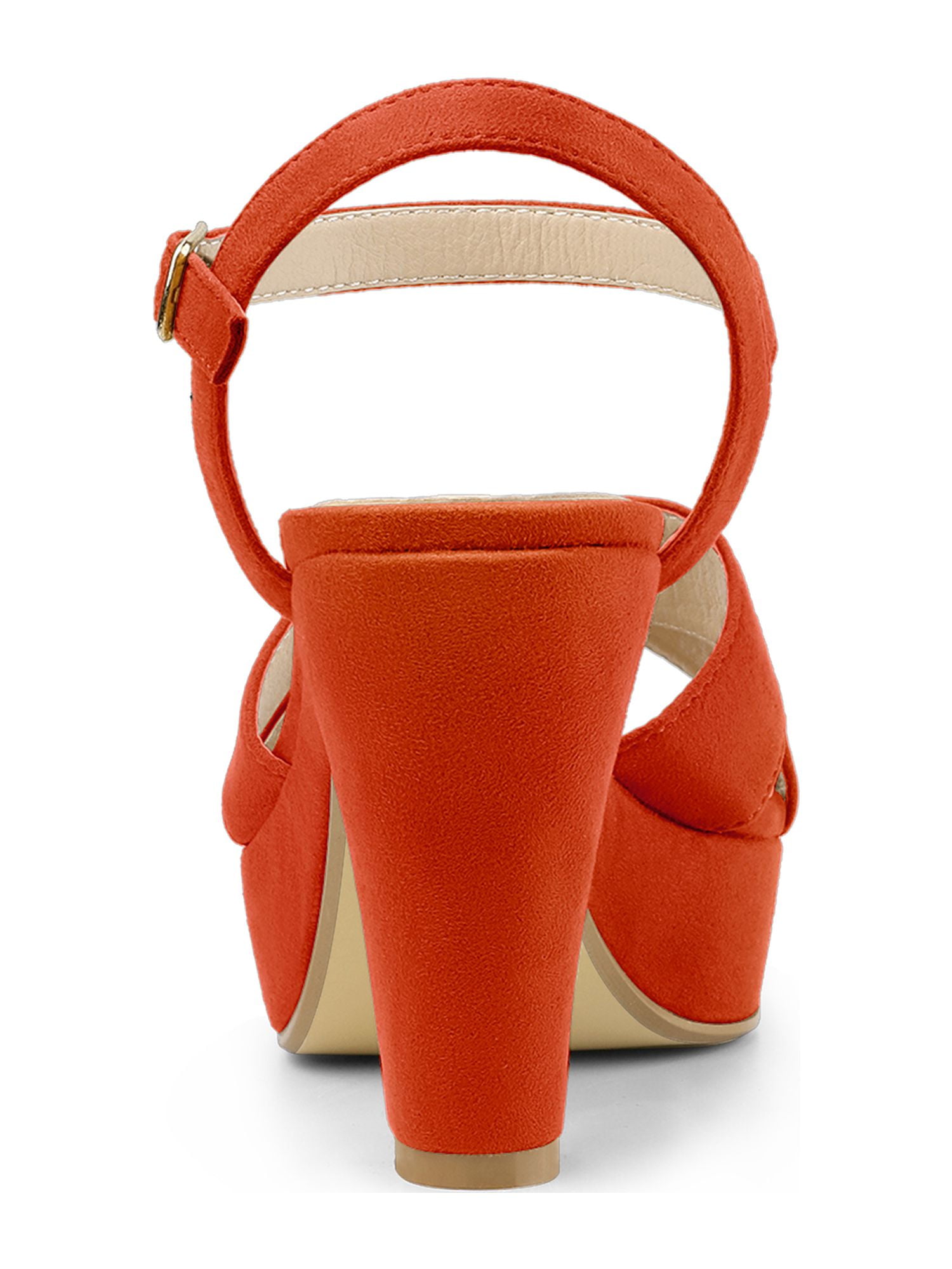 Unique Bargains Women's Platform Chunky Heel Ankle Strap Sandals Orange 9