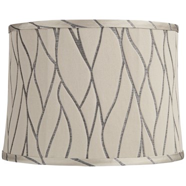 Springcrest Kinmen 14" Top x 15" Bottom x 11" High x 11" Slant Print Lamp Shade Replacement Gray Drum Softback Washer Harp Finial
