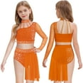 thumbnail image 5 of TiaoBug Big Girl's Lyrical Dance Outfit Latin Jazz Modern Contemporary Dress One Shoulder Crop Top with Irregular Skirt Orange 14, 5 of 6