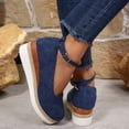 thumbnail image 3 of Rokment Women's Platform Wedge Dress Shoes Beach Vacation Stylish Casual Suede Ankle Strap Espadrilles Chunky Heeled Closed Toe Dressy Sandals Blue Size 8.5, 3 of 4