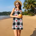 thumbnail image 3 of KLL Heart Black Buffalo Plaid Gingham Pattern Womens Summer Dresses 2025,Loose Round Neck Sleeveless Sundresses Tank Dresses with Pockets, 3 of 7
