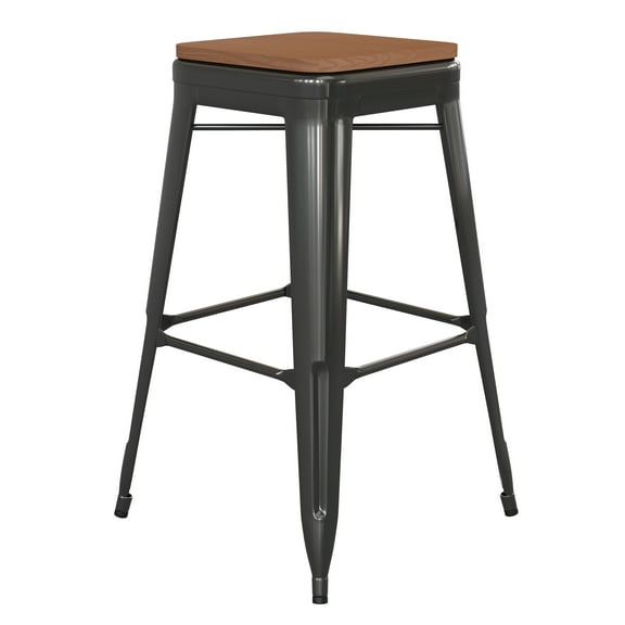 Flash Furniture High Backless Poly Resin Bar Stool, Black Teak