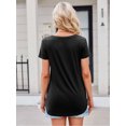 thumbnail image 2 of Fancyglim Womens V-Neck Short Sleeve Long Tunic T-Shirt with Curved Hem, Black L, 2 of 5