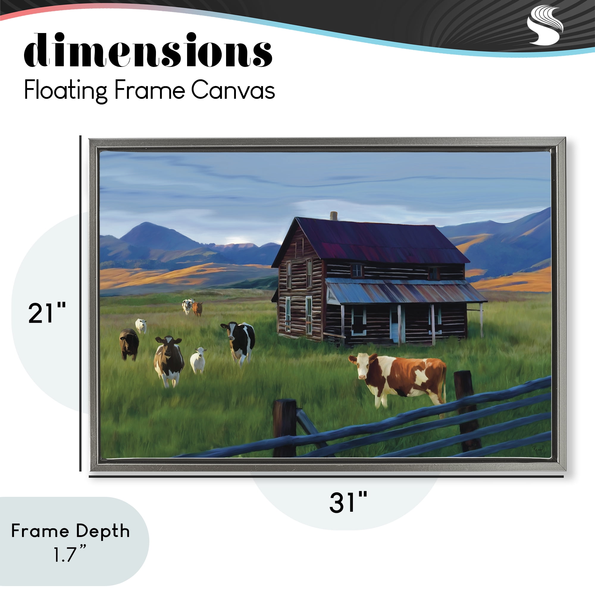 Stupell Industries Grazing Cattle at Solitary Cabin Gray Framed Floater Canvas Wall Art, design by Renel Peters