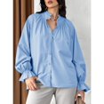 thumbnail image 2 of Women Shirt Long Sleeved Button Up Shirt Pleated V Neck Shirt Loose Casual Fluffy Top, 2 of 5